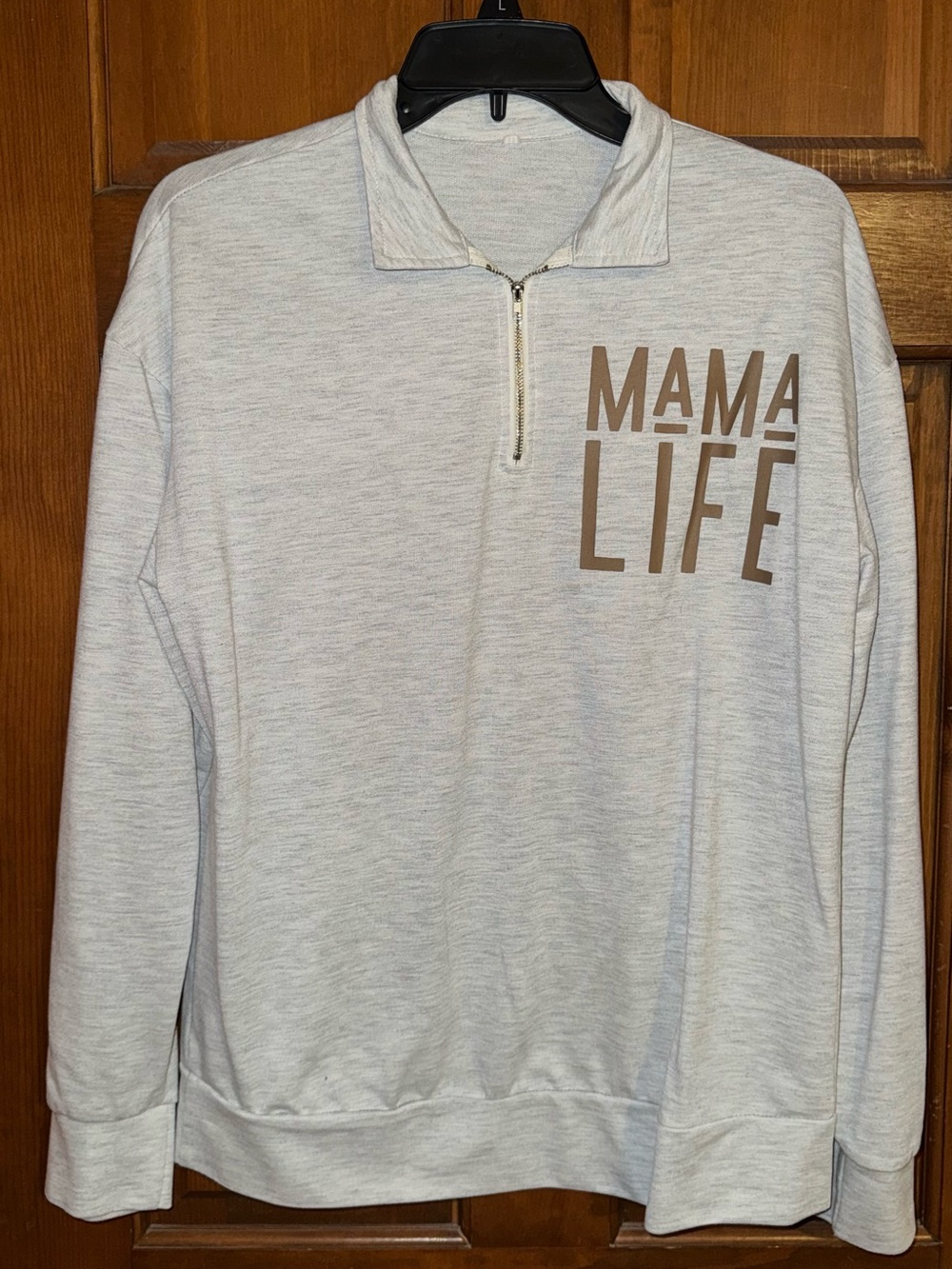 Mama Life Quarter Zip Pullover Sweatshirt - Light Heather